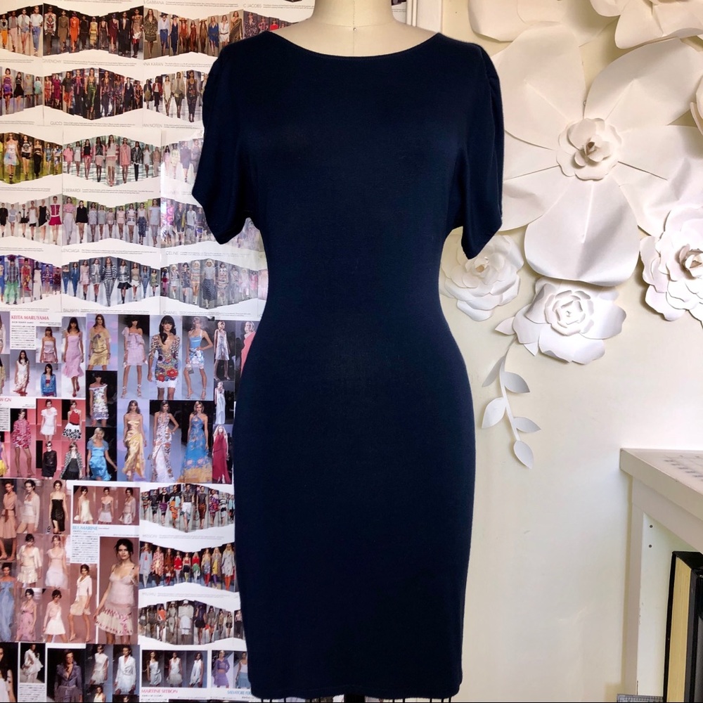Navy Form Fitting Dolman Sleeve Dress